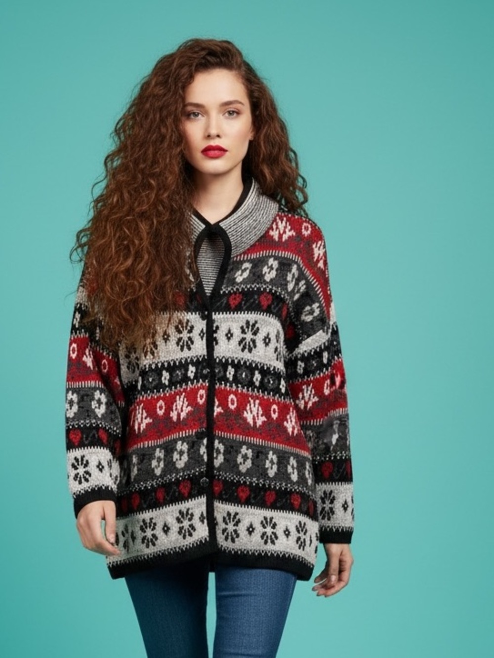Vintage Easy Wear Fair Isle Cardigan Sweater Size M